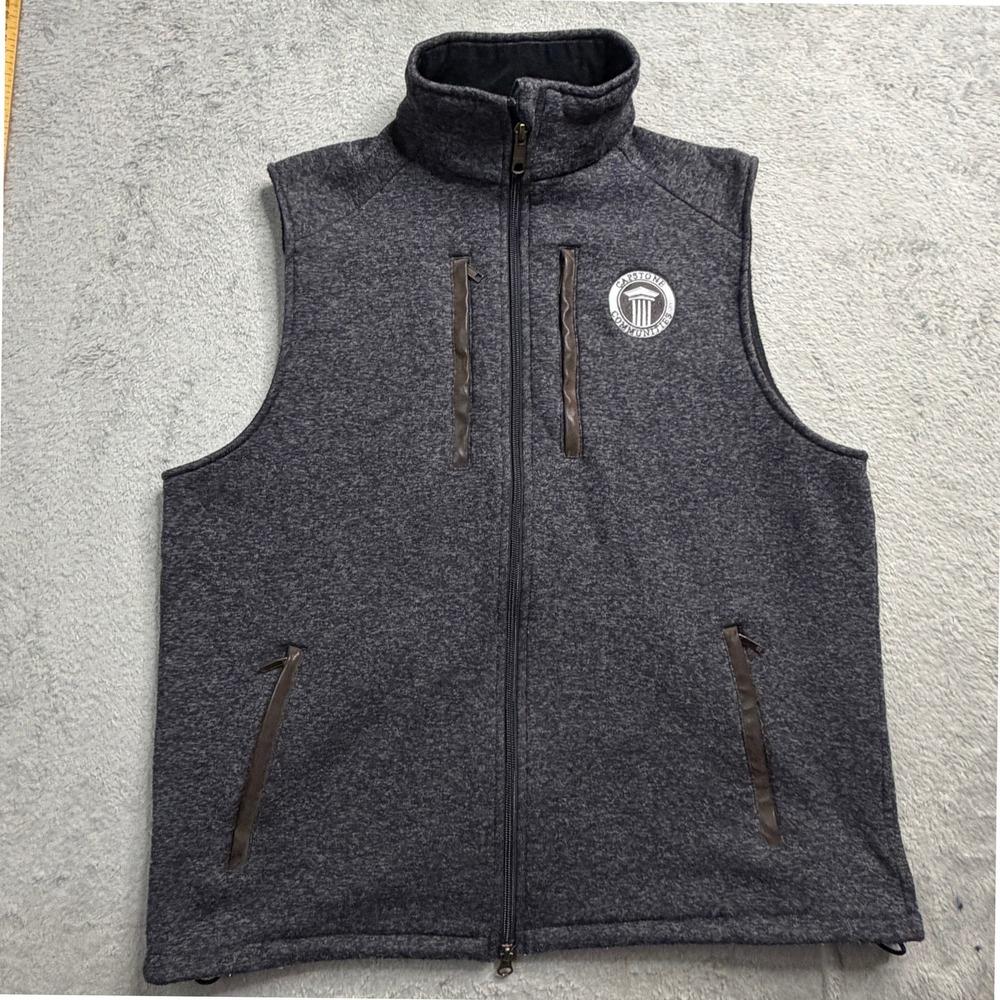 Tom Beckbe Mens Fleece Vest Charcoal Gray Heather Capstone Communities Logo L